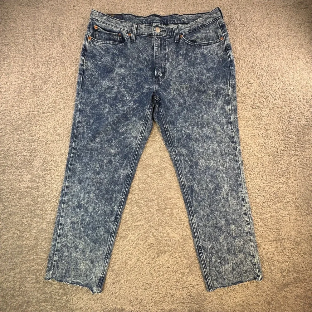 Levis 541 Athletic Taper Jeans Mens 36x28 Blue Acid Wash Raw Hem 18181-0343